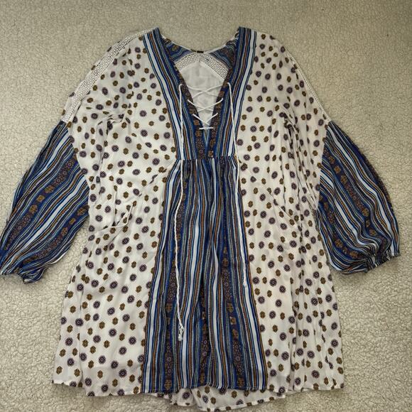 Free People Rain Shine Printed Lace-Up Dress Tunic Women’s Medium Boho Oversized - Picture 1 of 6